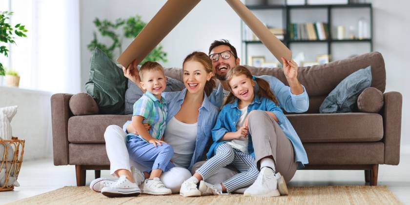 two children with mother and father 