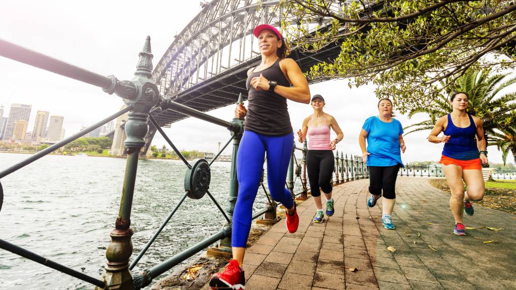 Running group near Sydney Harbour Bridge