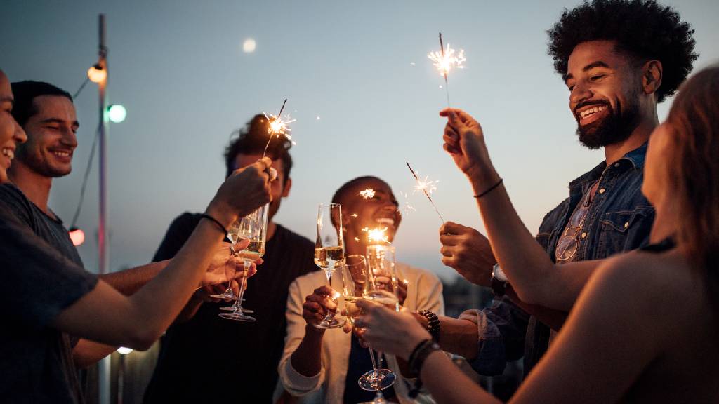 group of friends celebrating New Year