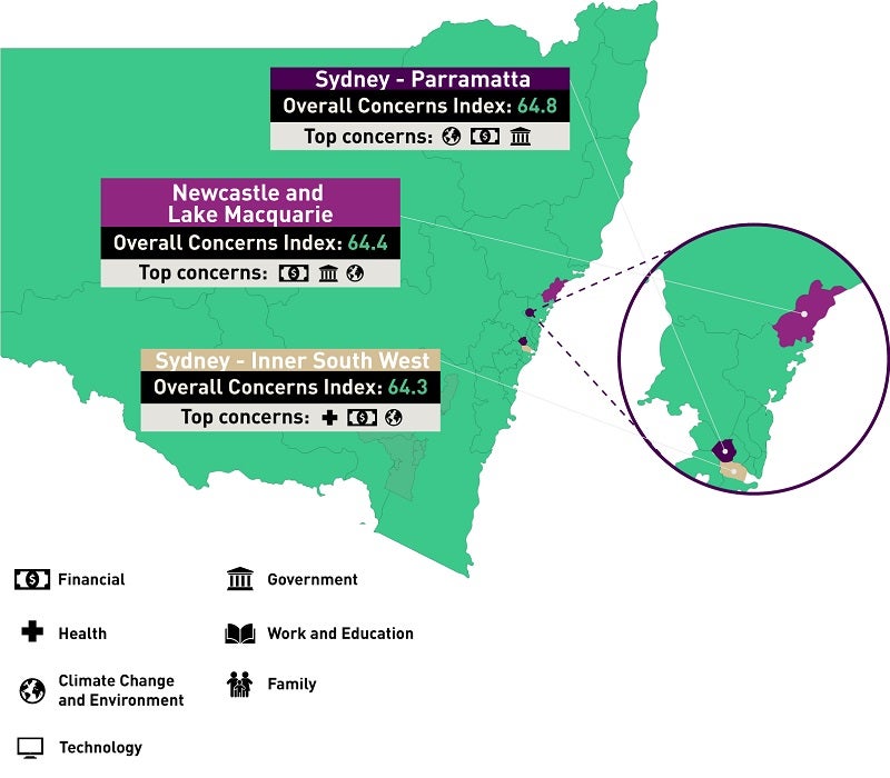 A map of areas with concerns in NSW