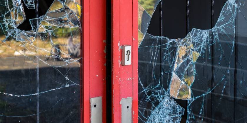 broken glass on door