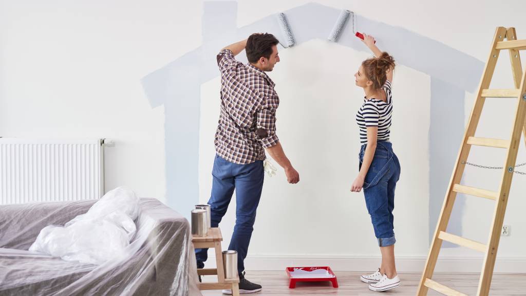 Young couple DIY at home 