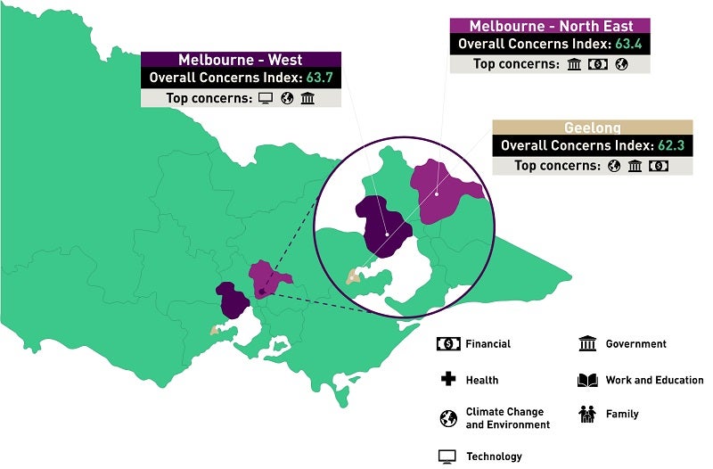 A map of areas with concerns in Victoria