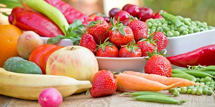 various fruits and foods on table 