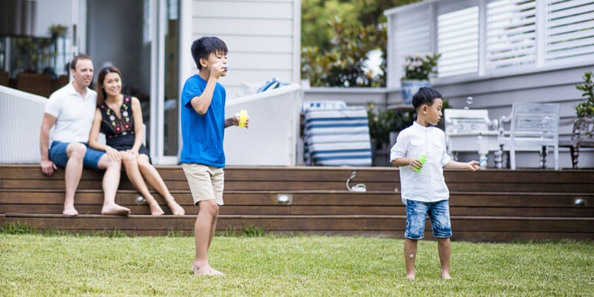 kids playing in backyard
