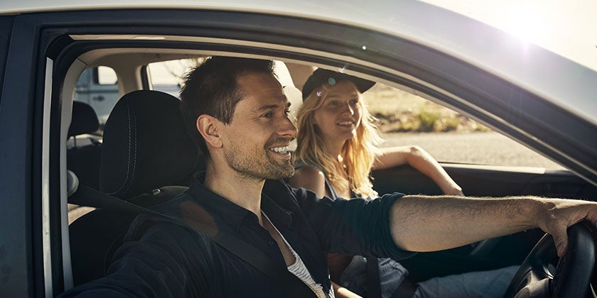 couple driving in car