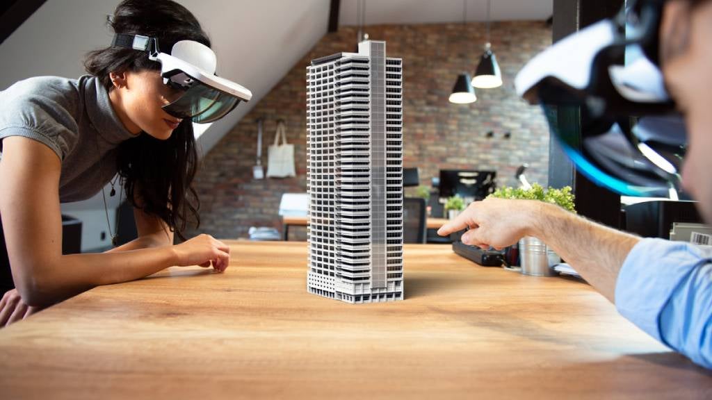 Architect students and augmented reality goggles. 