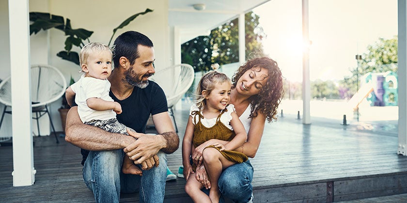 family on porch