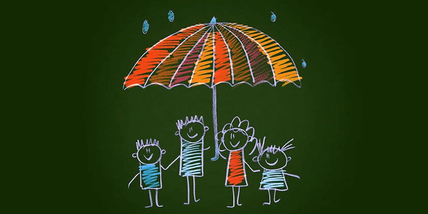 illustration of family under umbrella 