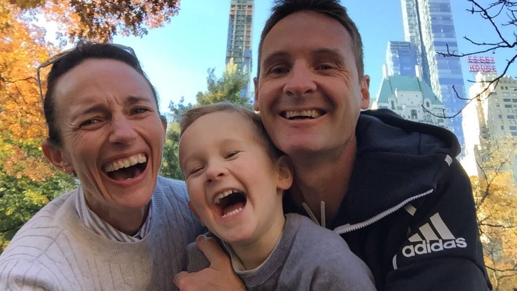 Olympic marathon runner, Lisa Weightman and her husband and son