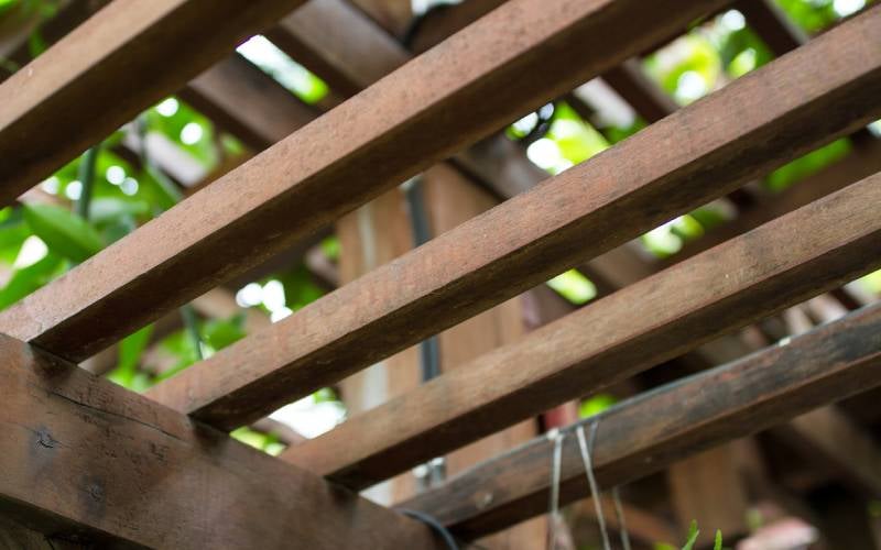 Floor frames of cubby house, pictured from underneath
