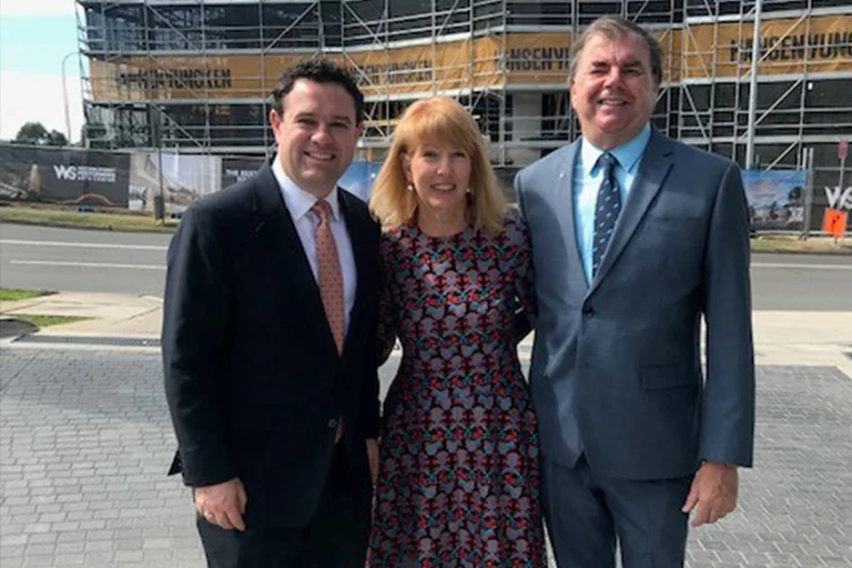 Jan with the then NSW Minister for Sport, Stuart Ayers and President of Athletics NSW, Peter Higgins launching a community run in Western Sydney in 2019.