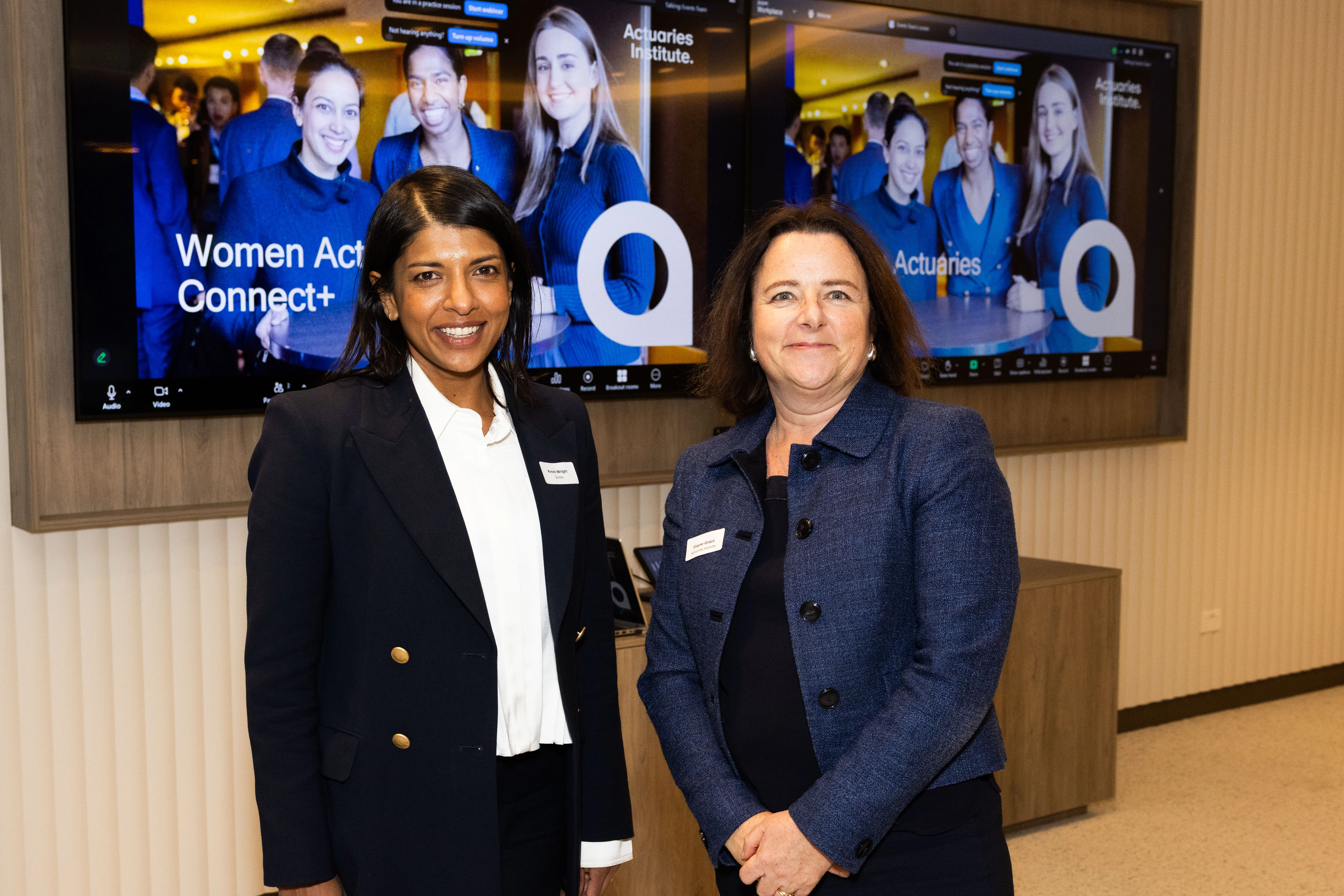Keynote speaker Kresh Wright with Actuaries Institute CEO Elayne Grace.