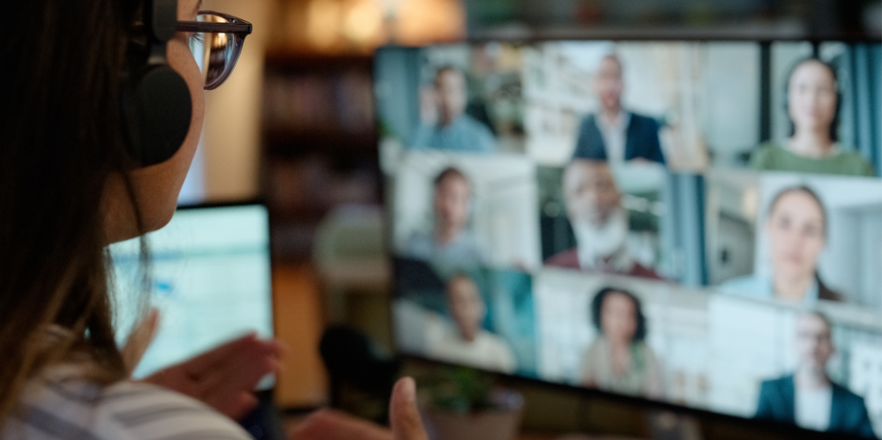 Woman in a virtual conference having a discussion