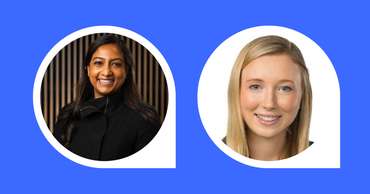 An image of Maathu Ranjan and Anna Stephens against a blue background.