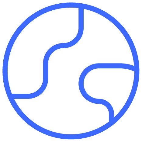 Icon of a world and blue outline colour