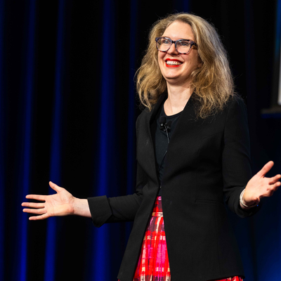 Danielle Wood speaks at the 2026 All Actuaries Summit, Melbourne Convention and Exhibition Centre.
