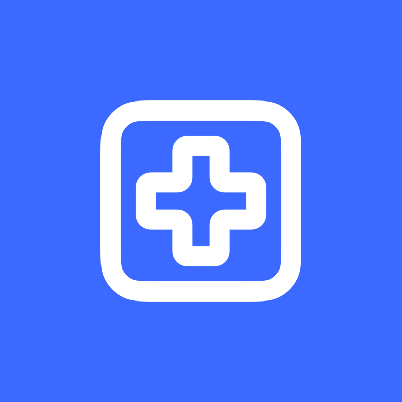 White icon representing health on blue background