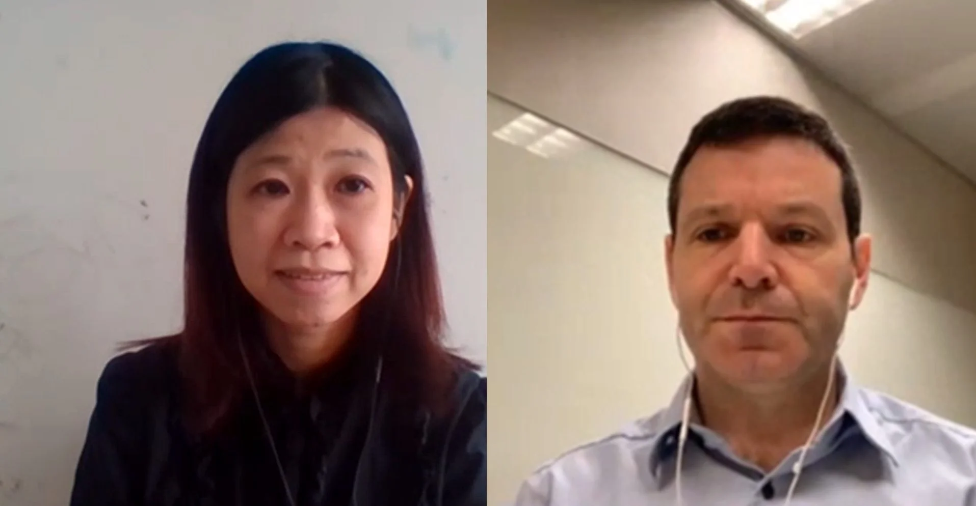 Iris Lun & Greg Solomon recording the podcast via a meeting on Microsoft Teams.