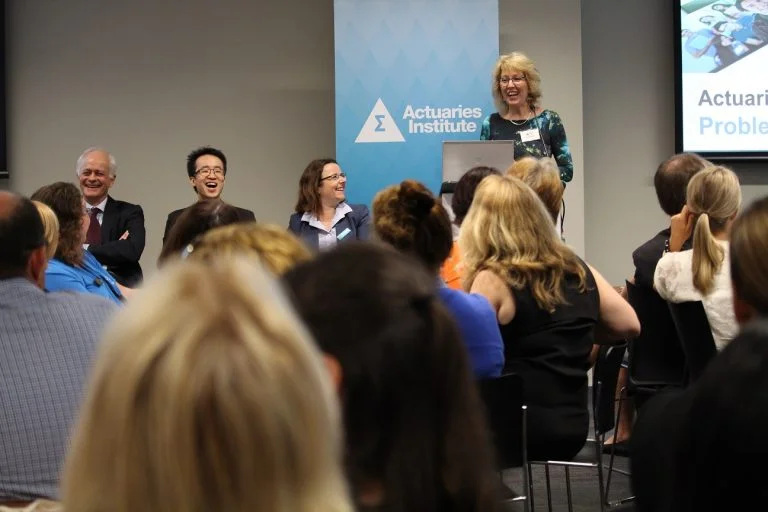 Jan speaking at an Actuaries Institute event in 2016.