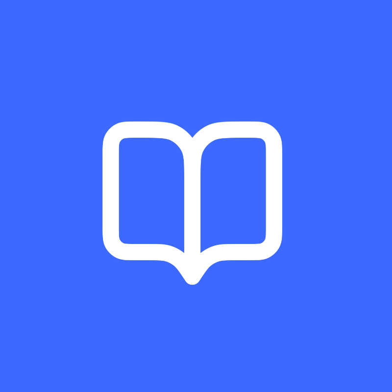Ico of a book in white on a blue background