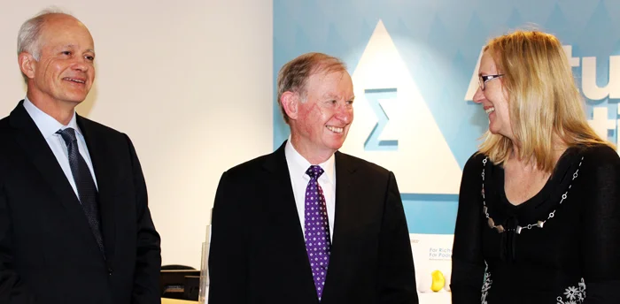 Institute CEO David Bell, David Murray and President Estelle Pearson, at Institute HQ before the launch.