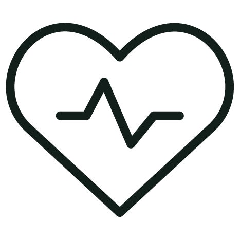 Icon of a heart with line with black outline colour