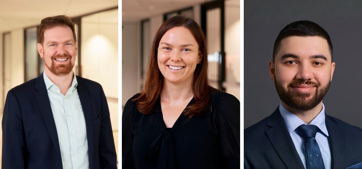 One image, three headshots. Hugh Miller, Laura Dixie and Shams Mehry.