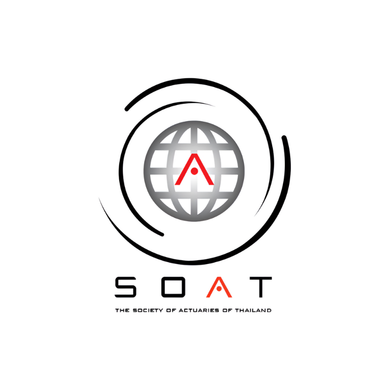 Globe surrounded by circles and text reading "SOAT" and "The Society of Actuaries of Thailand" 
