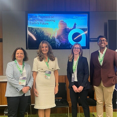 Actuaries and Institute representatives Elayne Grace, Nicolette Rubinsztein, Ramona Meyricke and Saroop Philip (pictured left to right) at 2025 SXSW panel session ‘Down Payment on Tomorrow: Insuring Earth's Future’