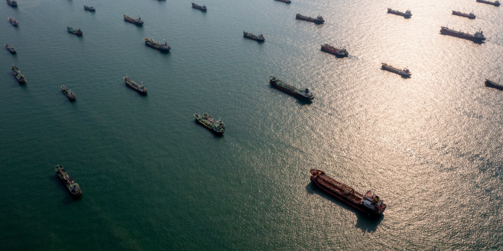 Aerial view oil and gas tanker ship LPG tanker ship transportation oil and gas from refinery on the sea, oil and gas tanker ship global business logistic refinery transportation petroleum petrochemical.