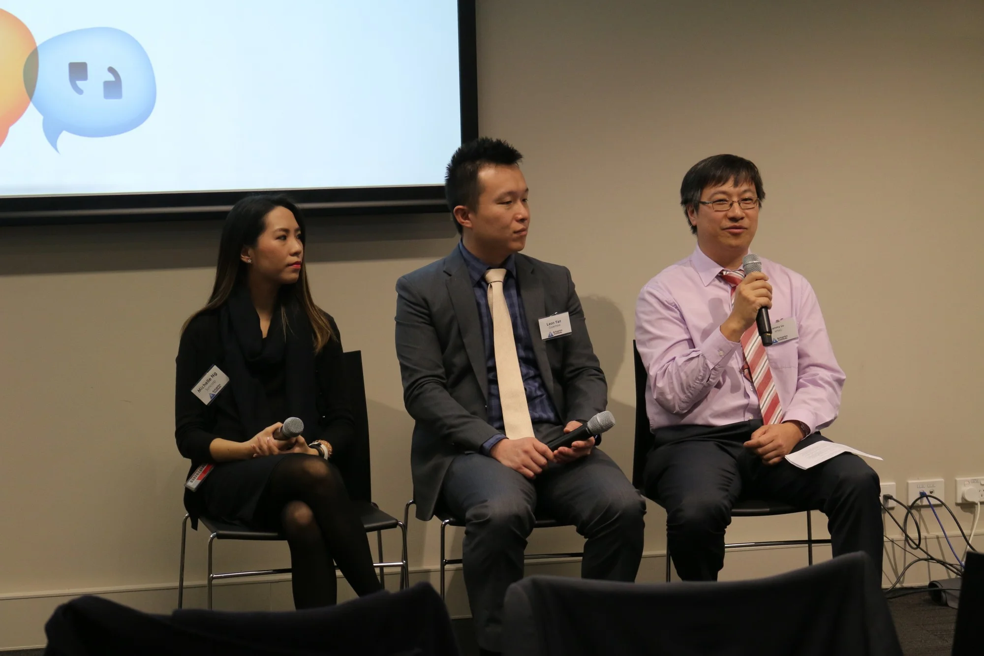 From left, Michelle Ng (Suncorp), Leon Yan (Covermore) and Sammy Liu (KPMG)