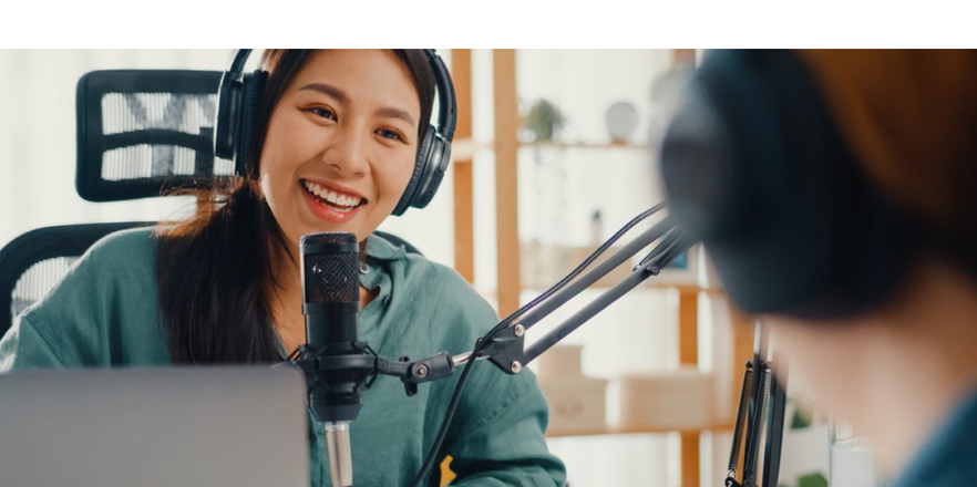 Lady hosting a podcast