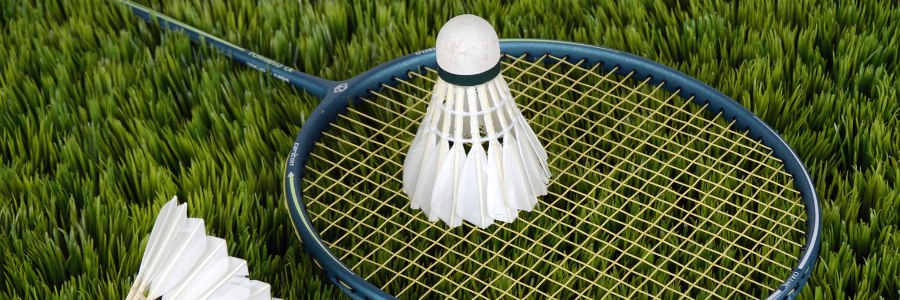 Badminton racket and shuttlecock.