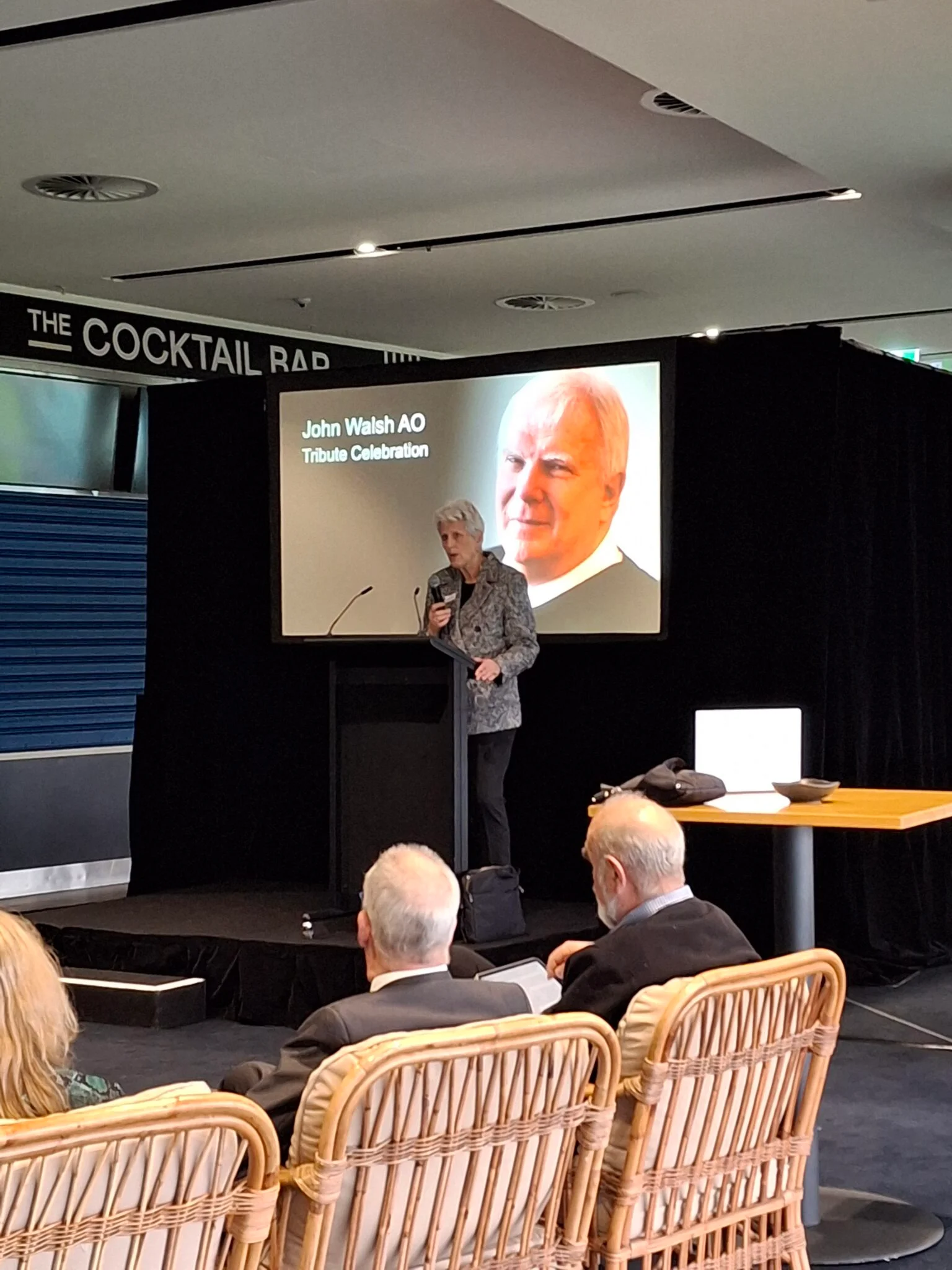 Robyn Kruk AO speaking at the John Walsh AO Tribute Celebration in July 2024