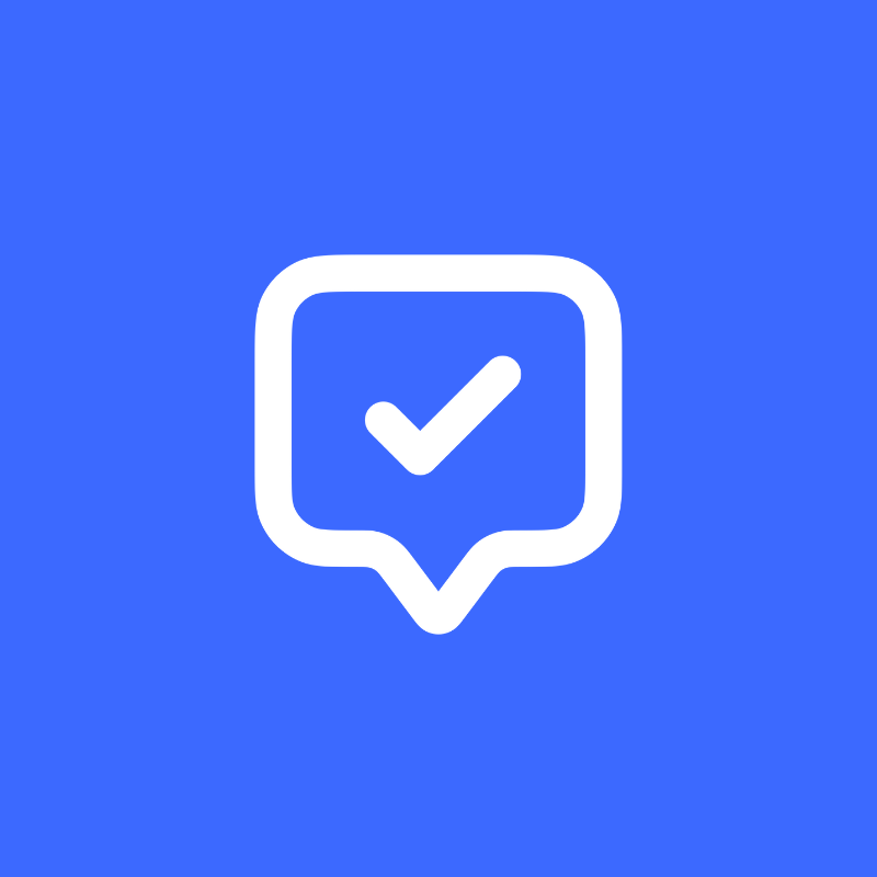 Chat icon with tick inside.