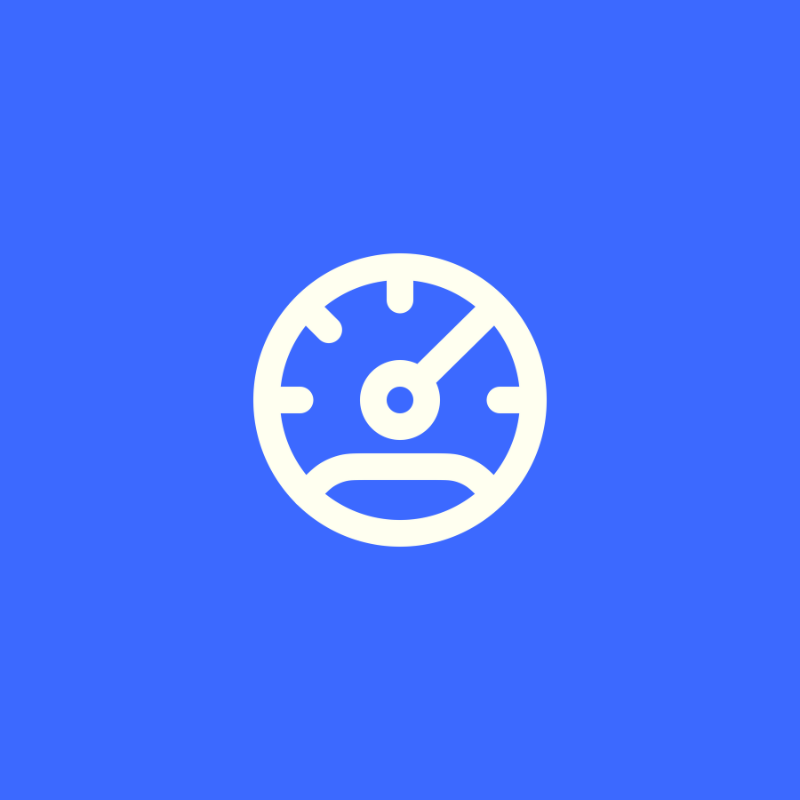 White speedometer icon on blue background