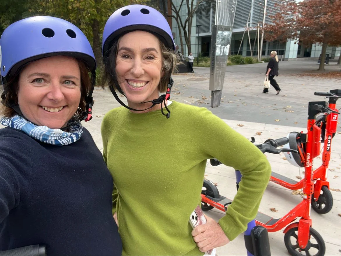 Scooting around on tour with Elayne