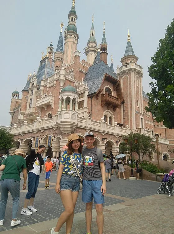 Luke and his partner, Cindy, at Disneyland Shanghai in 2019.