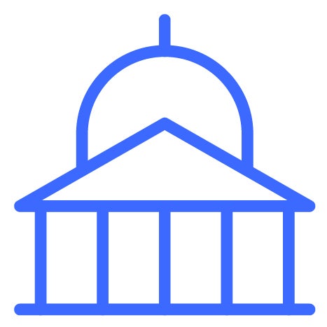 Icon of an official  building in blue outline colour