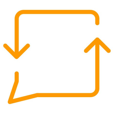 Icon of circle with arrows in orange outline colour
