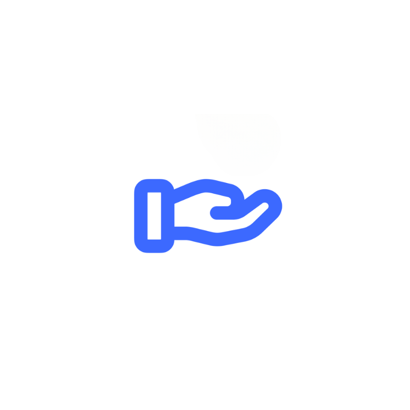 Blue outwards supportive hand icon on white background