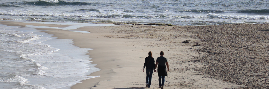 Image of people walking along a beach 
