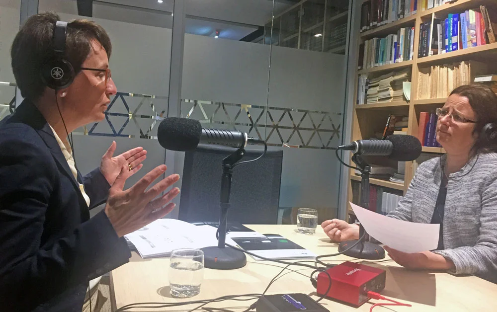 Lucy Brogden, Co-Chair of the National Mental Health Commission, in conversation with Elayne Grace during the Peace of Mind podcast recording at the Actuaries Institute.