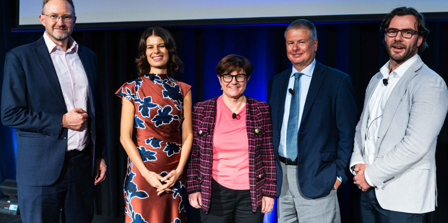 From left to right: Ben Harris, Alix Pearce, Christa Marjoribanks, Rade Musulin and Corey Barker on stage at the 2026 All Actuaries Summit.