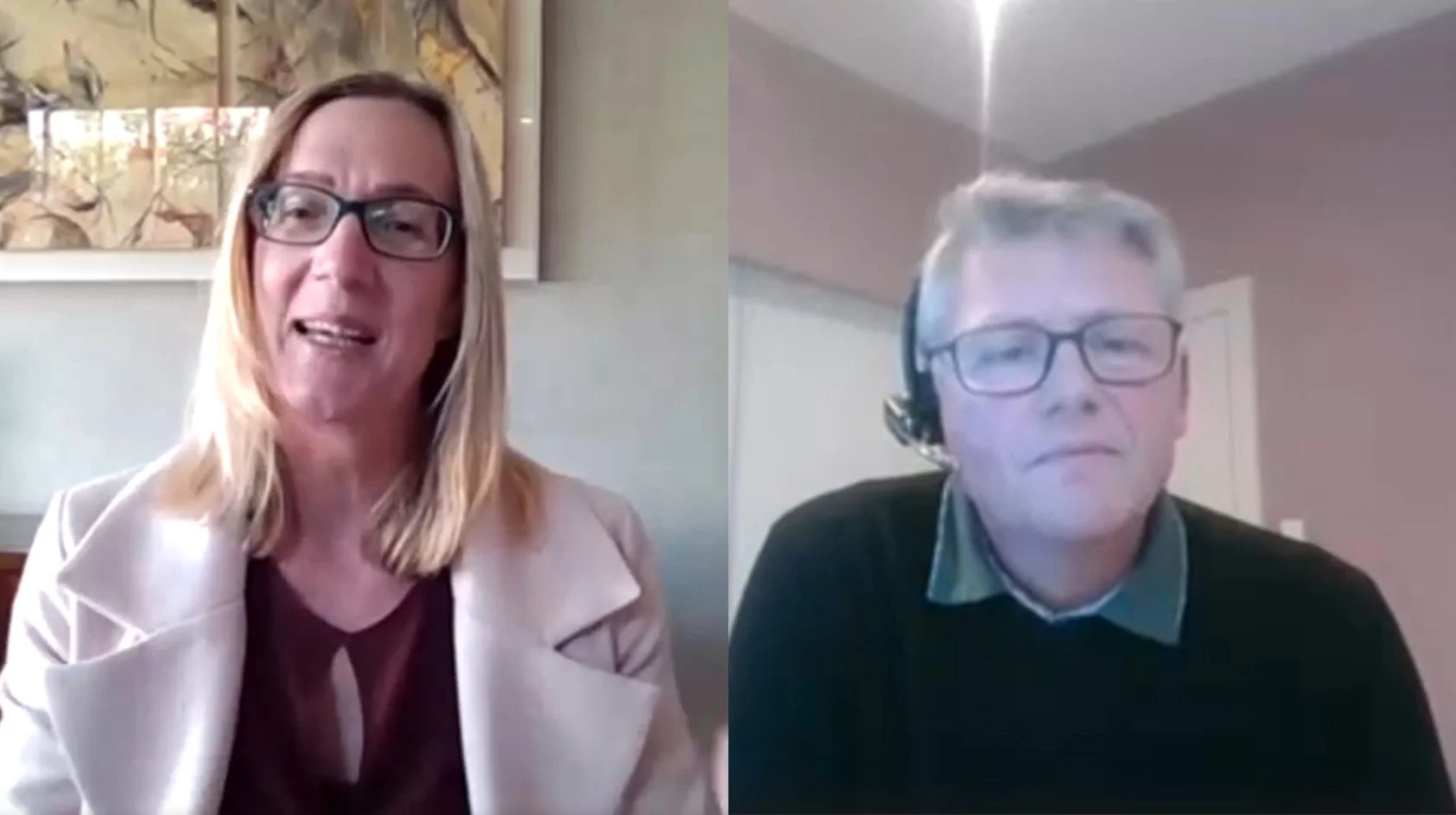 Estelle Pearson and Jefferson Gibbs recording the podcast via Microsoft Teams.