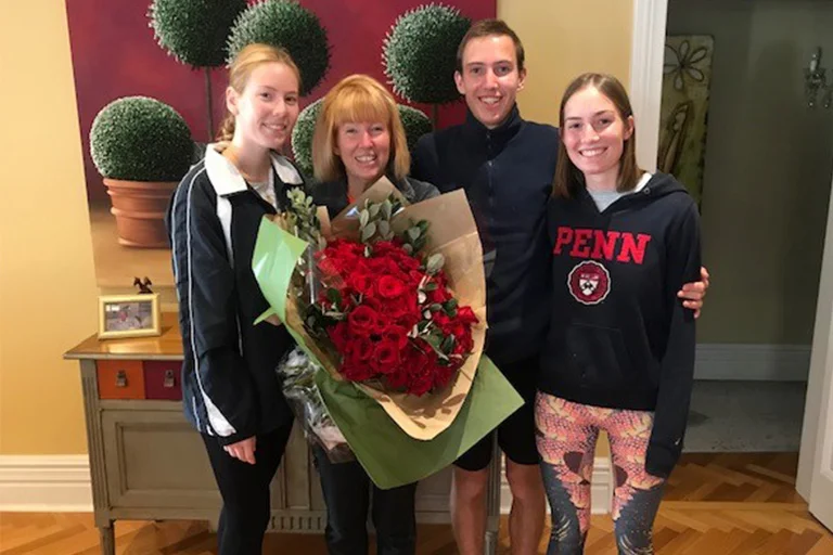 Jan with her three children on Mother's Day 2020, following their traditional family Mother's Day run.