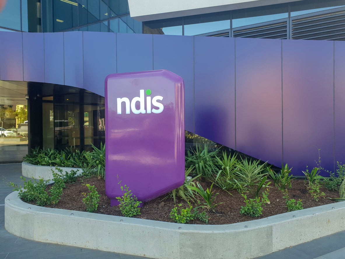 The sign outside entrance to the NDIS headquarters in central Geelong. The building is at 13 - 19 Malop Street