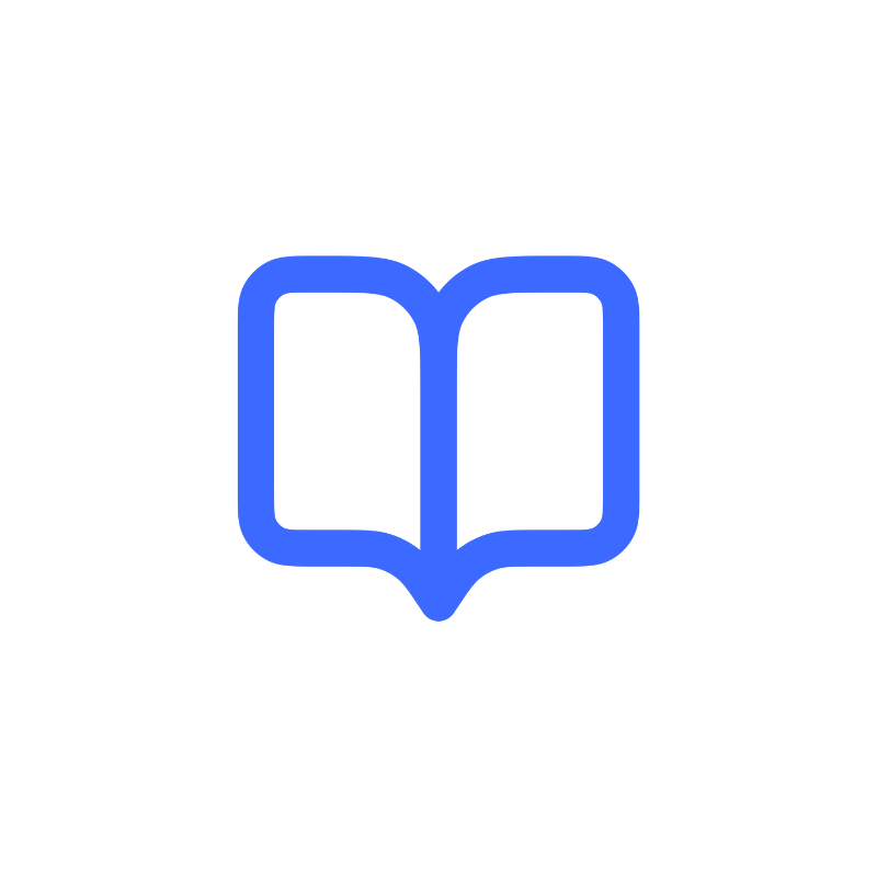 Blue icon of a book