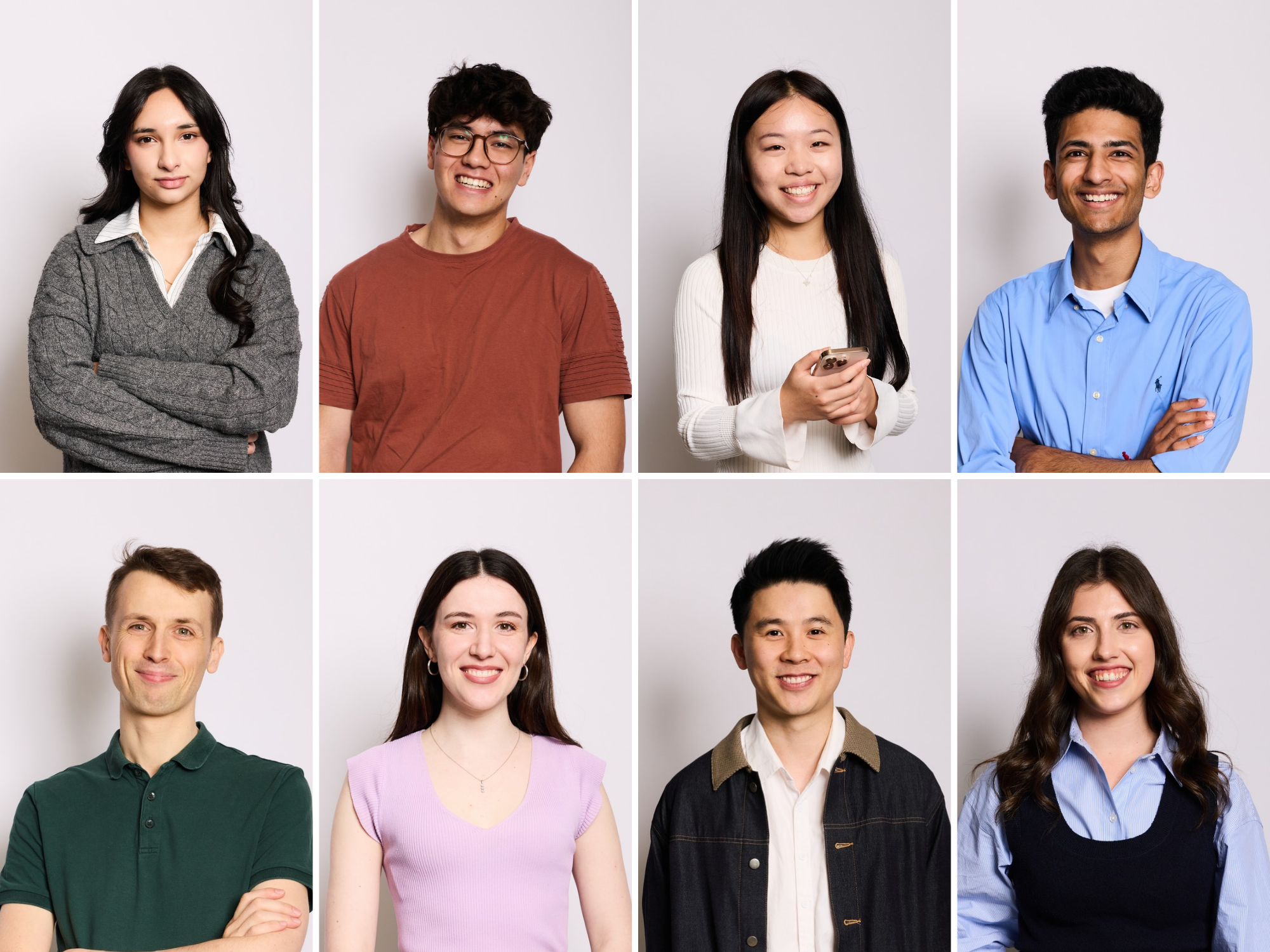 Montage of 8 young people, portrait photos head and shoulders